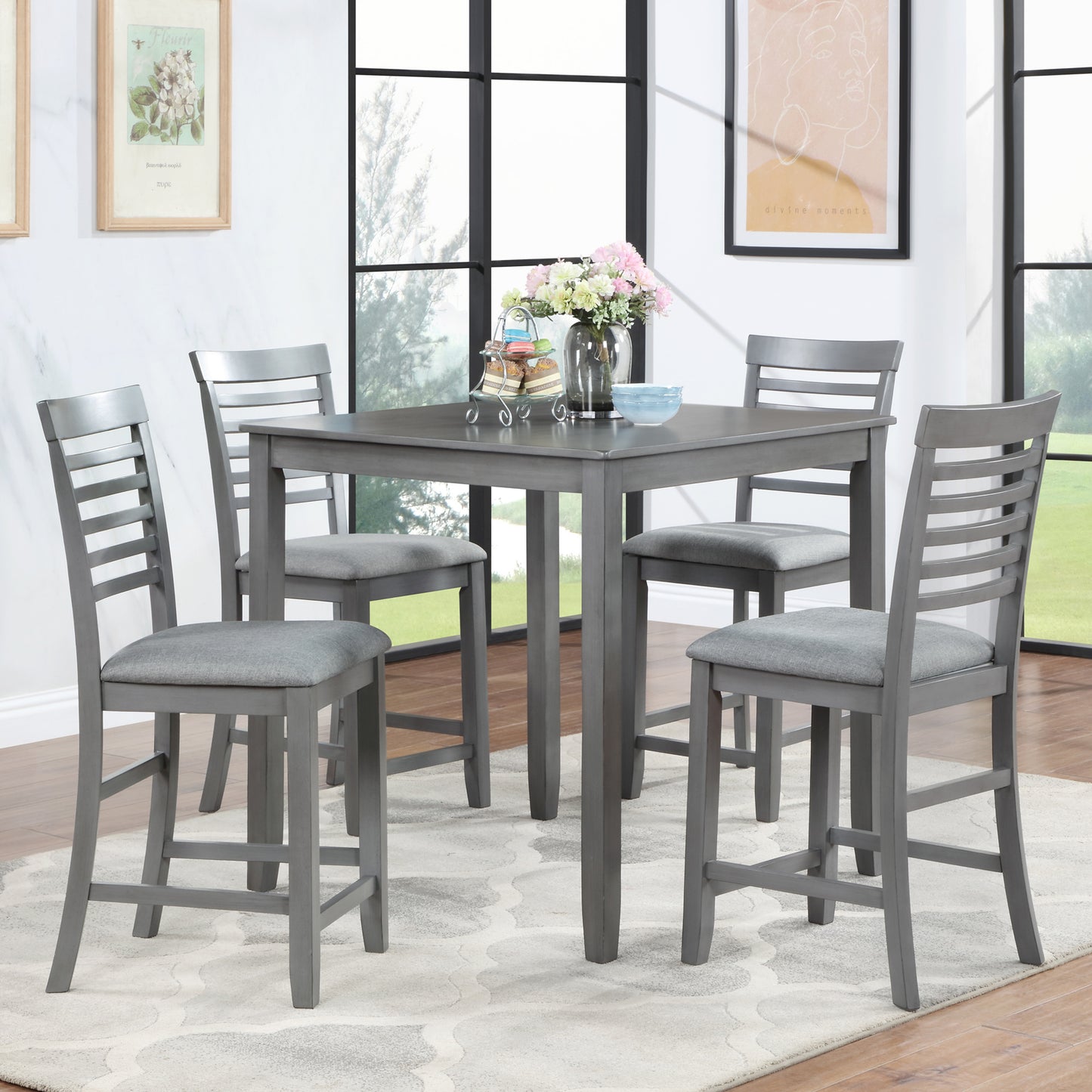 Gray Wooden Counter Height Dining Chairs Set of 4