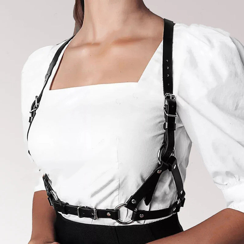 Women's Leather Corset Belt with Strap Decoration, Adjustable PU Waist Accessory
