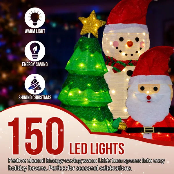 Lighted Santa, Snowman & Christmas Tree Decorations Set - 150 LED