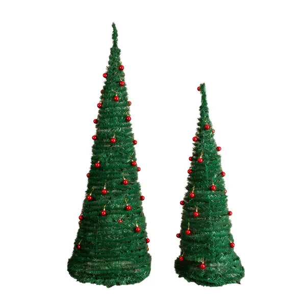 2-Pack Artificial Christmas Trees with Red Ball Ornaments - 6FT & 5FT