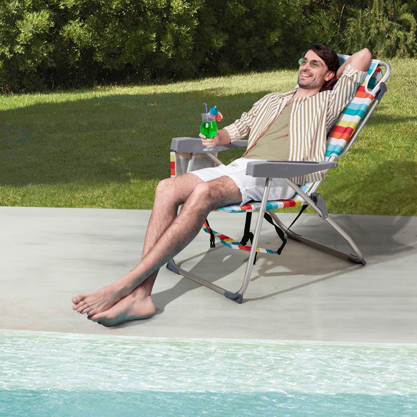 Adjustable Rainbow Striped Backpack Beach Chair - Portable Lounger