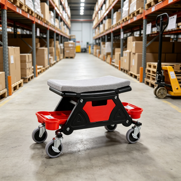 Heavy Duty Mechanical Rolling Stool with Tool Trays & 300 LBS Capacity