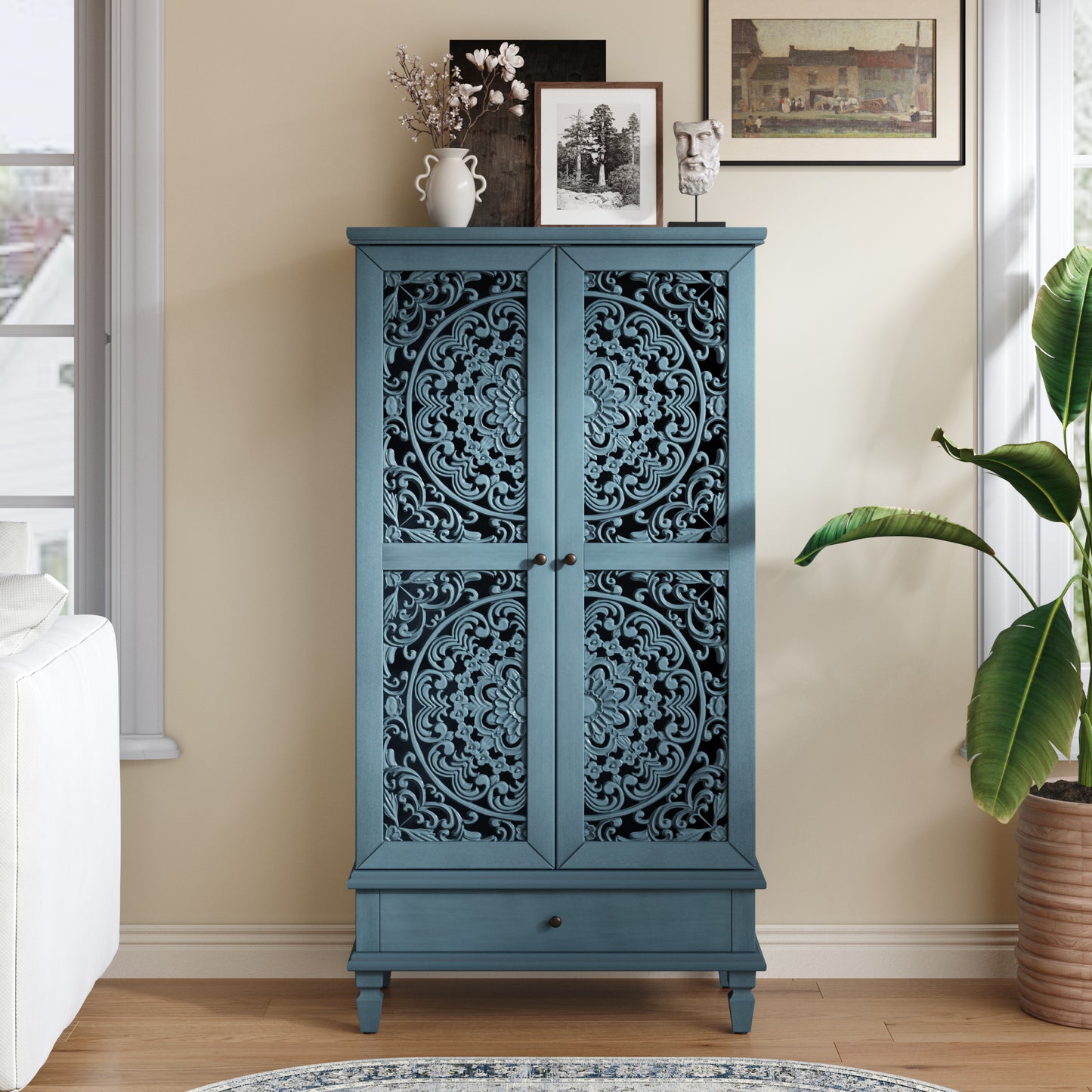 Rustic 55'' Tall Storage Cabinet with Drawer - Antique Blue