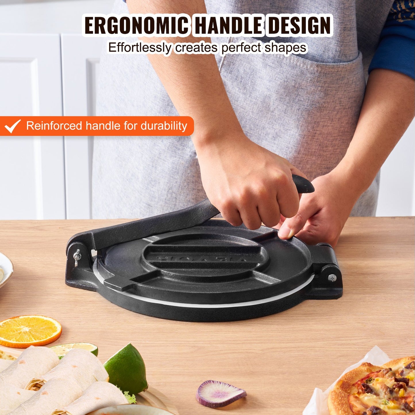 10-Inch Cast Iron Tortilla Press - Heavy Duty Roti & Dough Maker with Parchment Paper