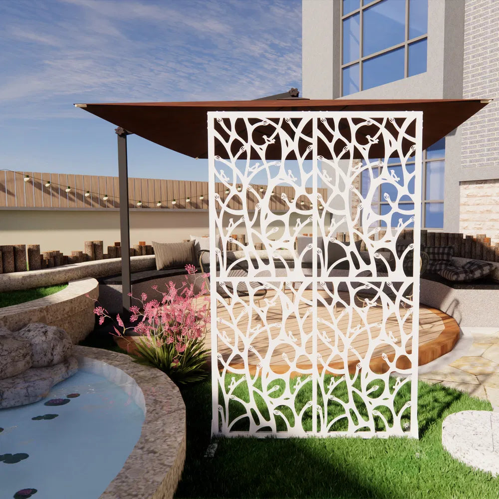 Metal Privacy Screen Divider - Freestanding Decorative Outdoor & Indoor Use