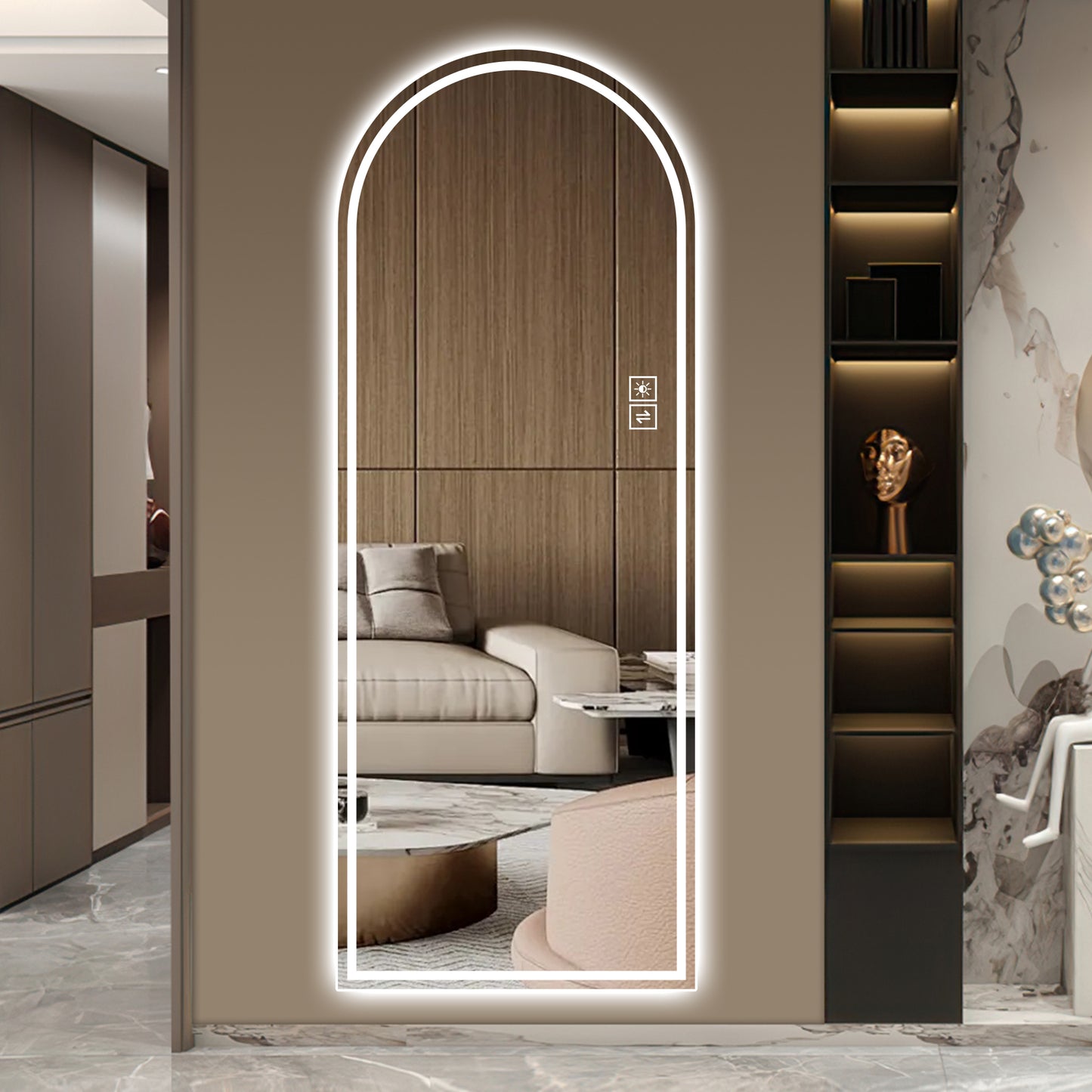 65" x 21" Arch LED Bathroom Mirror - Dimmable Anti-Fog Glass