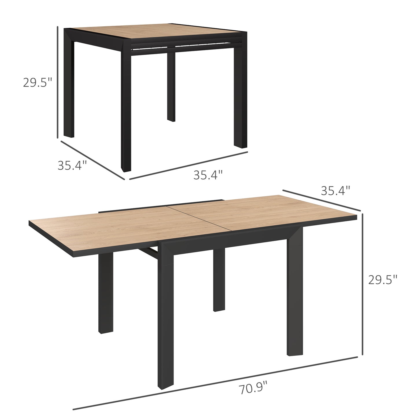 Expandable Outdoor Dining Table for 4-6 People - Natural Wood