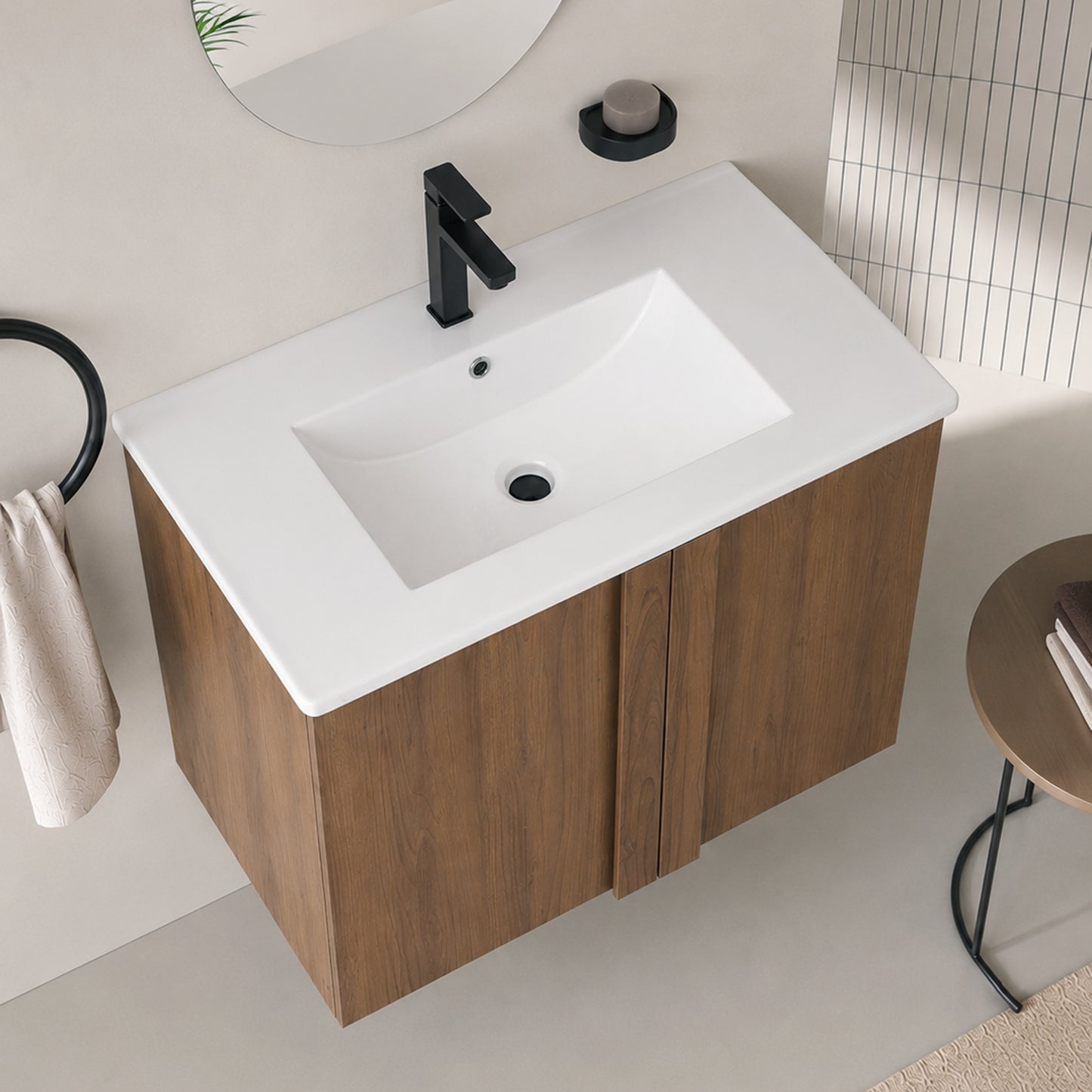 36" Wall-Mounted Bathroom Vanity with Sink - Brown Ebony