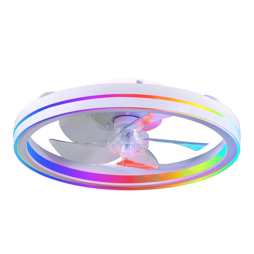 19in RGB Ceiling Fan with Lights Remote App Control Modern Low Profile Flush Mount