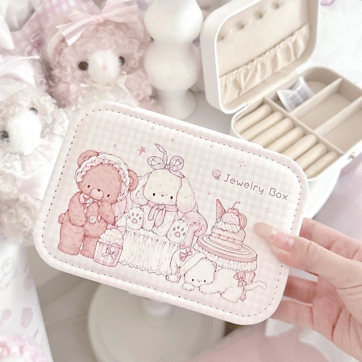 Portable Jewelry Storage Box with Cartoon Design - White