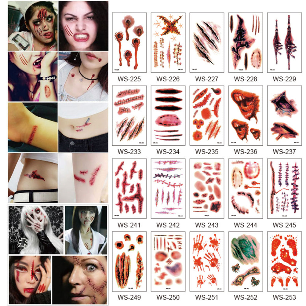 Realistic Temporary Scar Tattoos - Bloody Wound Face Decals for Halloween