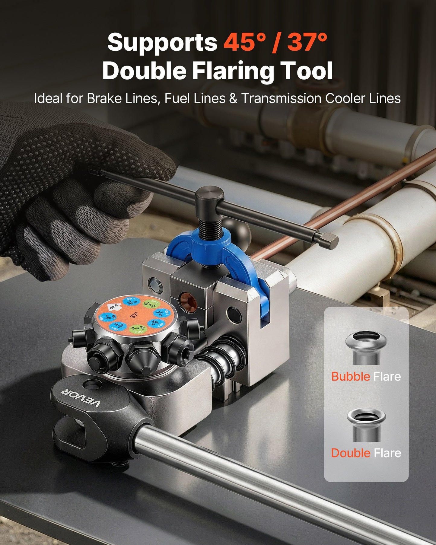 Brake Line Flaring Tool Kit 45° & 37° Double Flare for Copper Steel Tubes