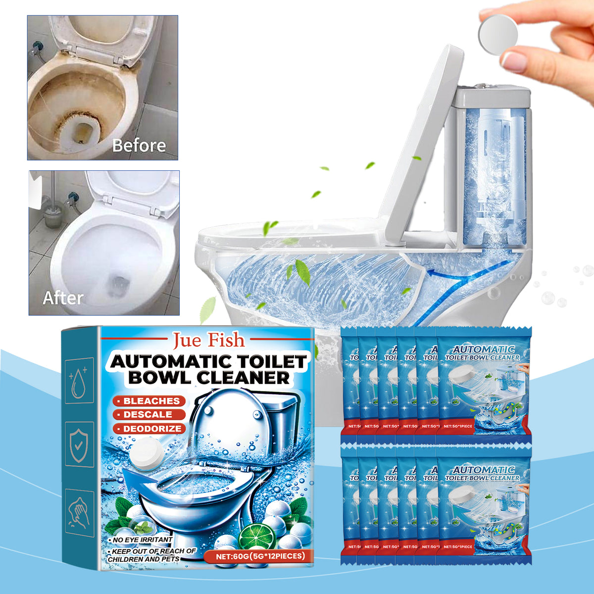 Automatic Toilet Cleaning Effervescent Tablets - 60g, 1 Box
