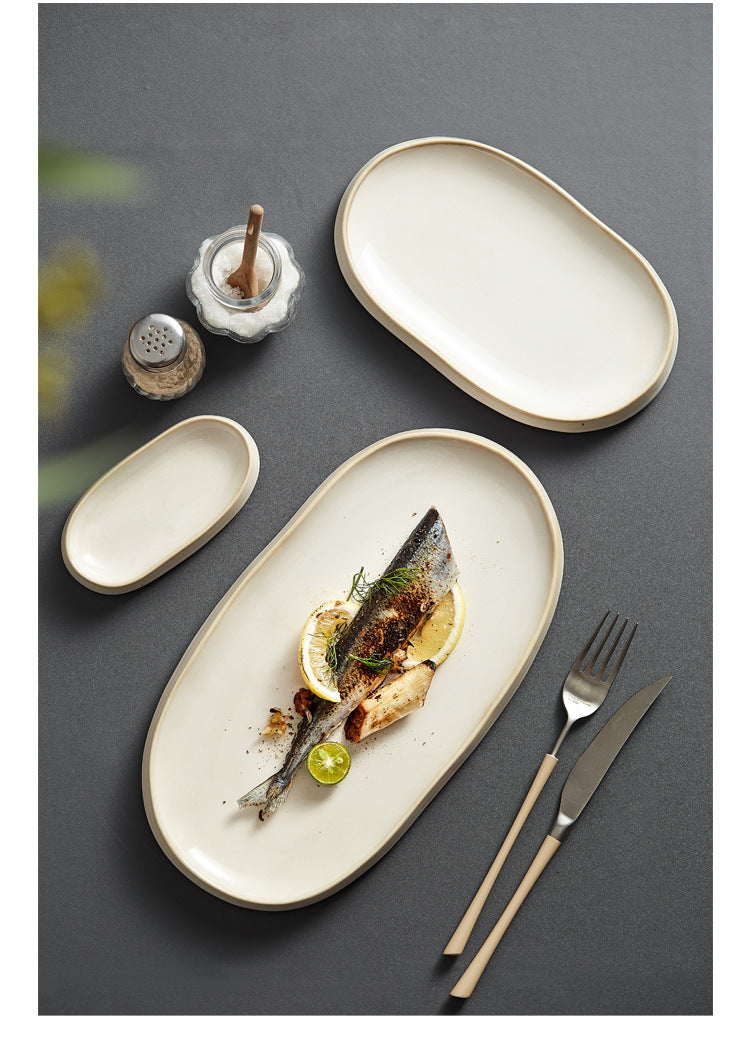 Ceramic Fish Steaming Plate - Household Kitchen Dining Tableware