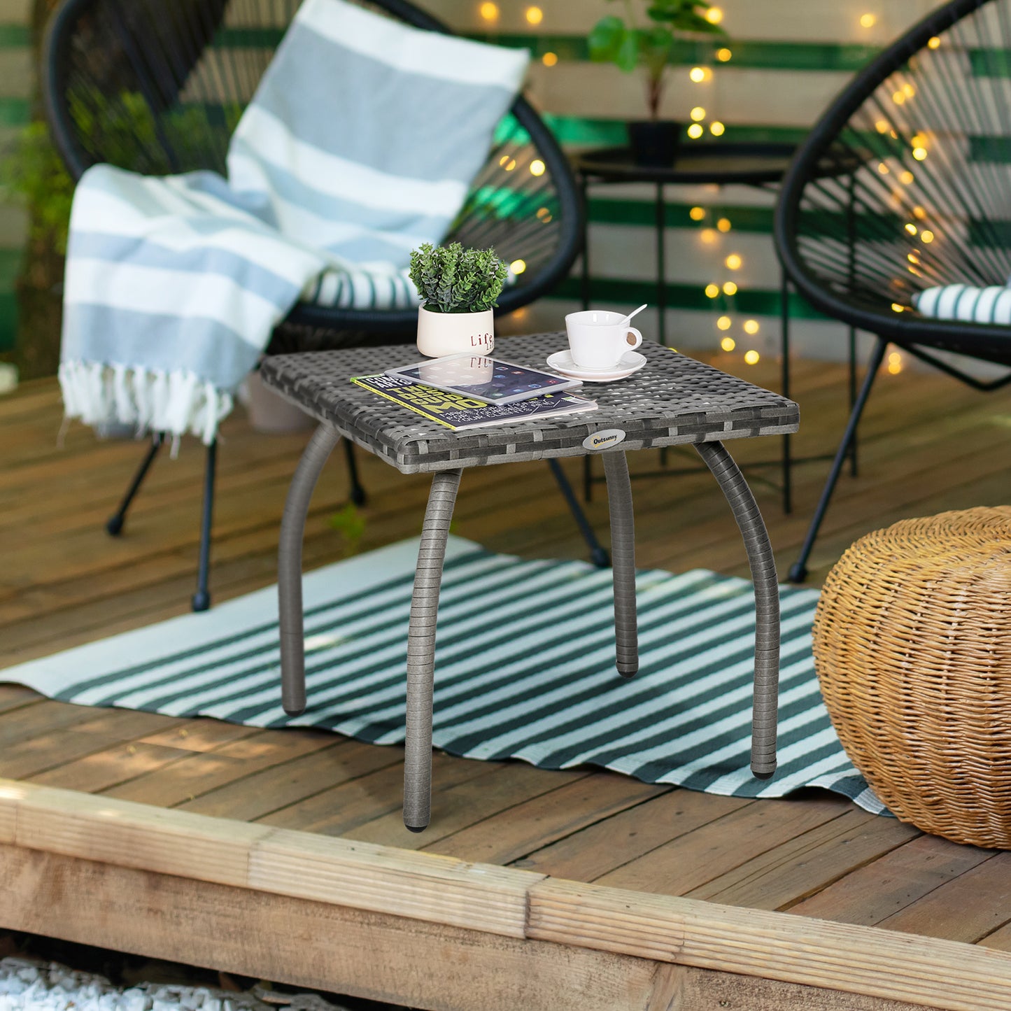 Outdoor Small Square Rattan Side Table - Gray