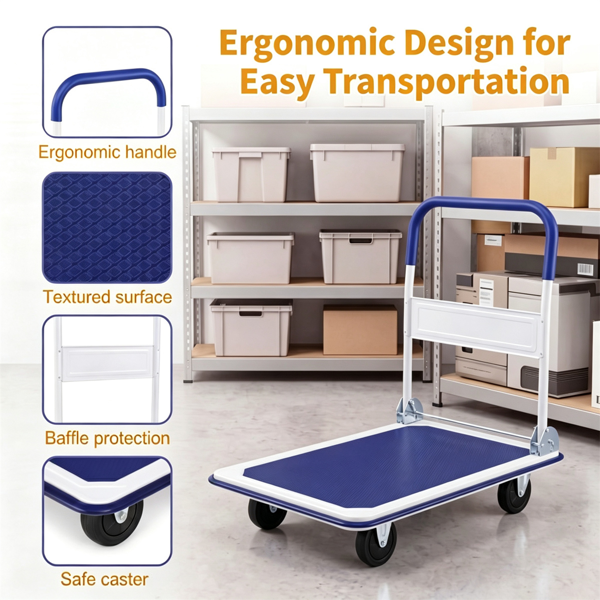 Heavy-Duty Folding Hand Truck - 660LBS Capacity Platform Cart with Non-Slip Surface