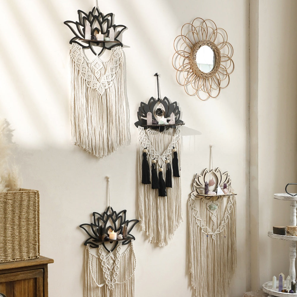 Bohemian Tassel Wall Hanging with Handwoven Lotus Design - Cotton Home Decor