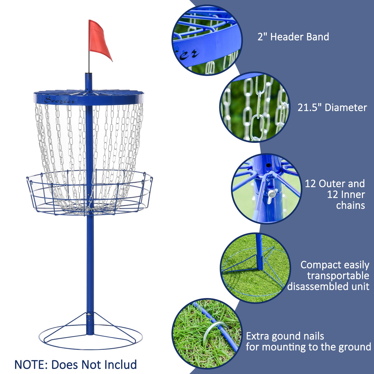 Portable Disc Golf Basket with 24 Chains & Carry Bag - Dark Blue
