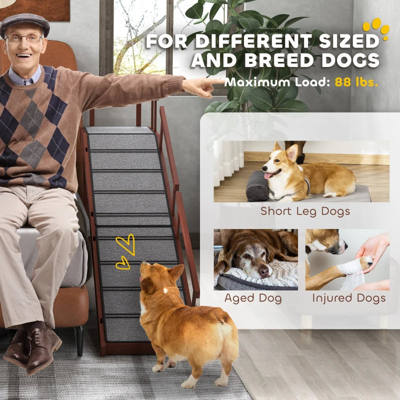 Wooden Dog Ramp with Removable Guardrails, Non-Slip Surface - Supports Up to 88 lbs
