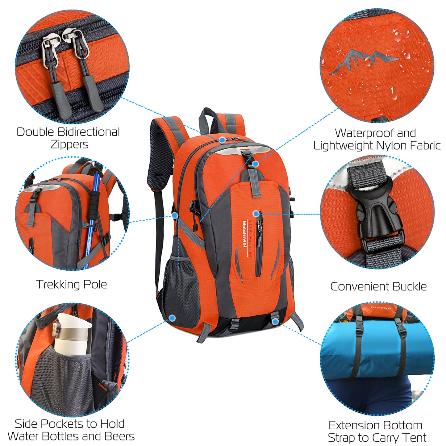 36L Waterproof Outdoor Backpack - Lightweight Daypack