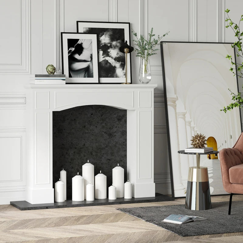 Modern White Fireplace Mantel with Decorative Pattern - MDF
