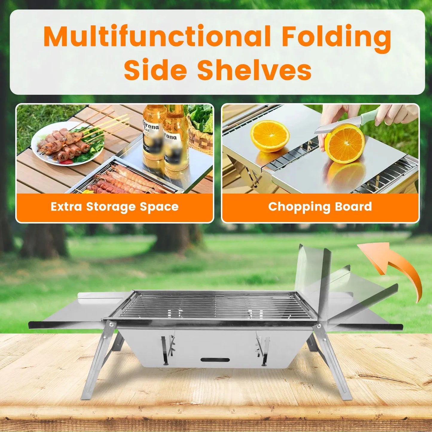 3-in-1 Portable Charcoal Grill & Fire Pit - Stainless Steel