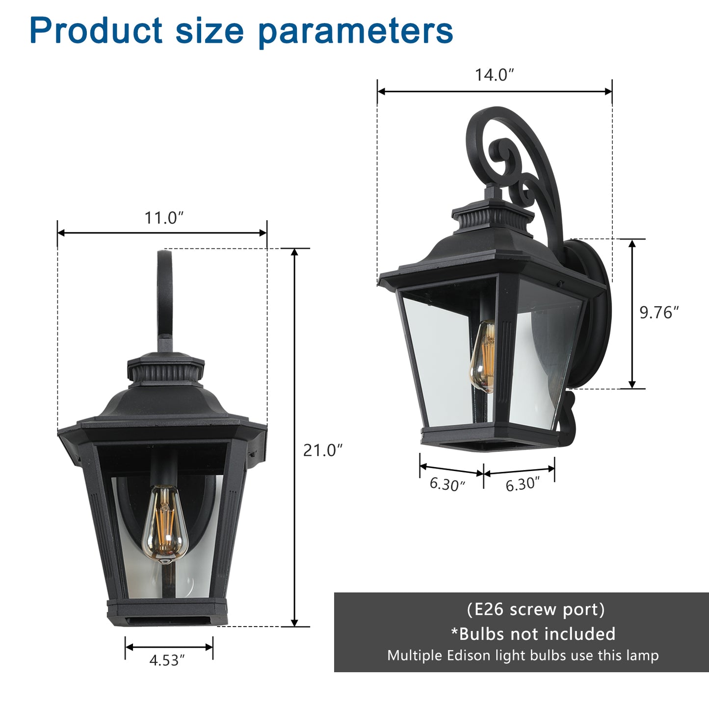 Outdoor Wall Lantern Light - Vintage Black Metal & Clear Glass Sconce