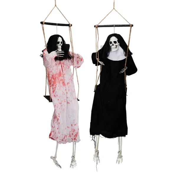 Hanging Grim Reaper Ghost Decorations - 3ft LED Eyes & Sounds (2-Pack)