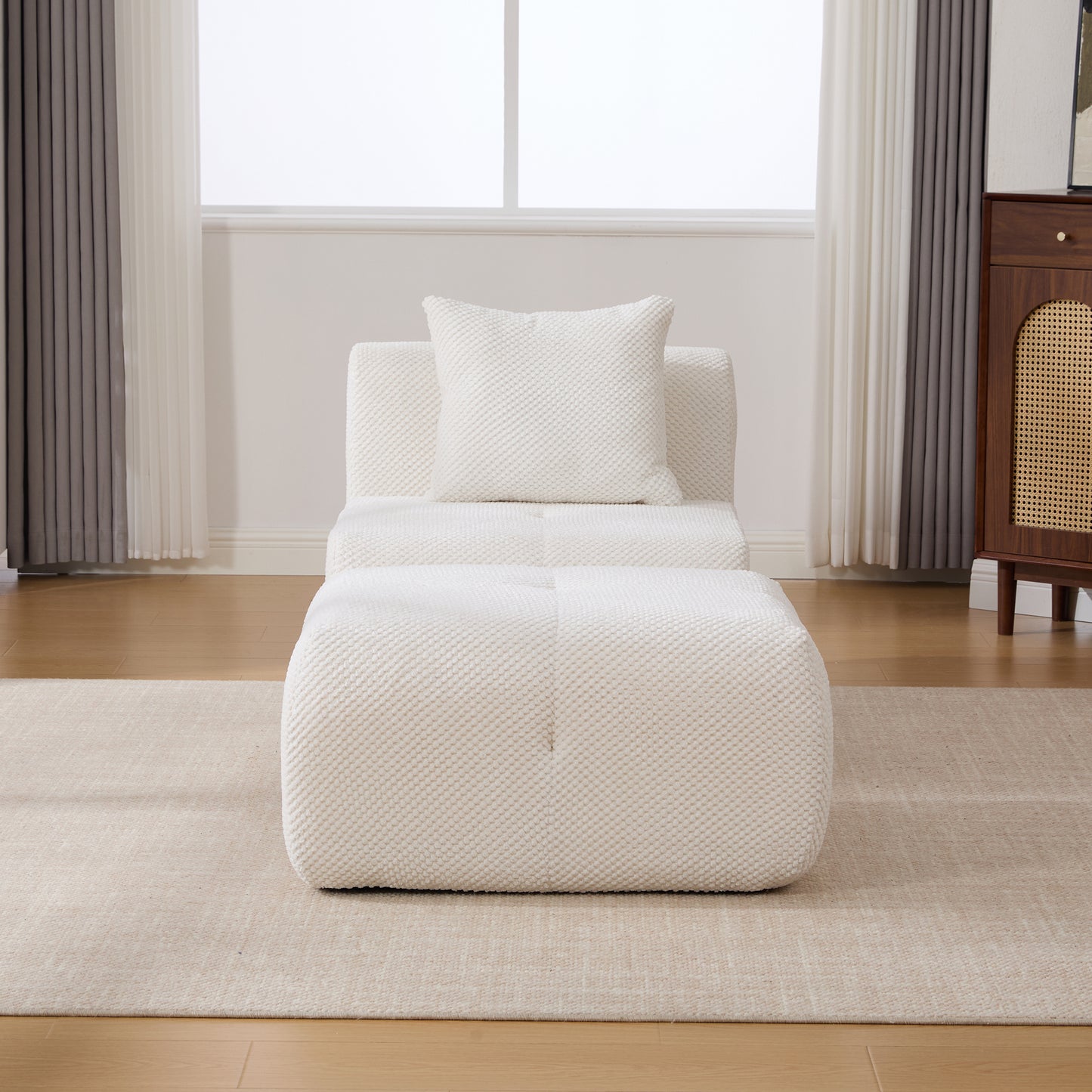 Modular Cloud Armless Accent Chair with Ottoman Set - Ivory