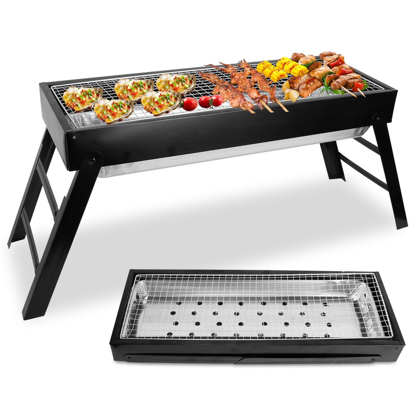 Portable Foldable Charcoal BBQ Grill - Tabletop for Camping