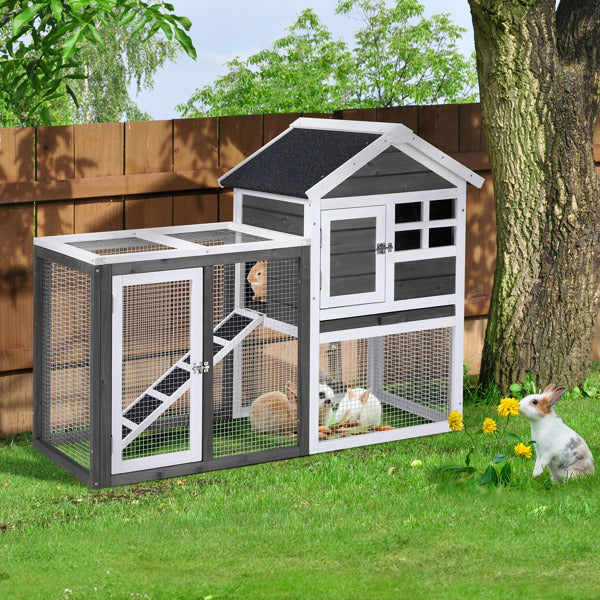 Animal Pet House with Ladder Gray Fir Wood Cage for Small Animals