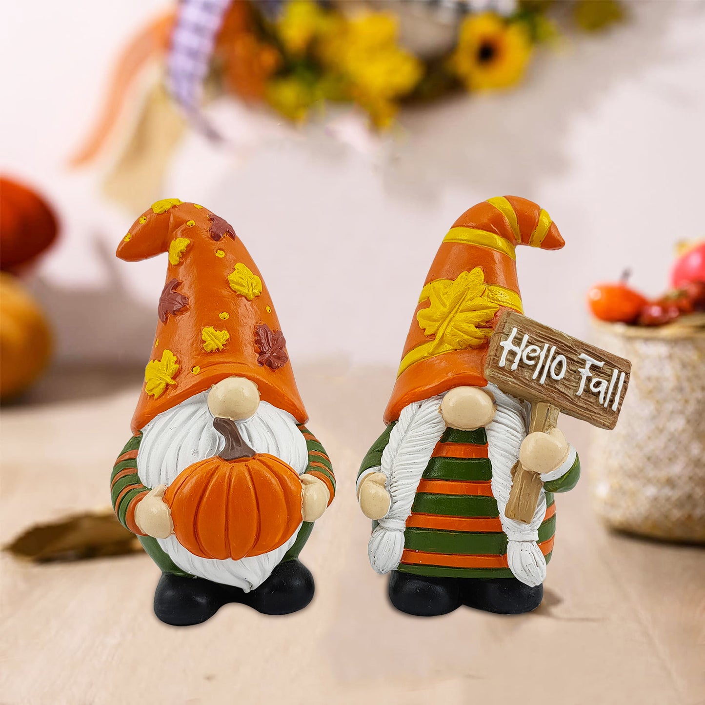 Autumn Maple Leaf Holiday Ornaments - Resin Fall Decor Set of 2
