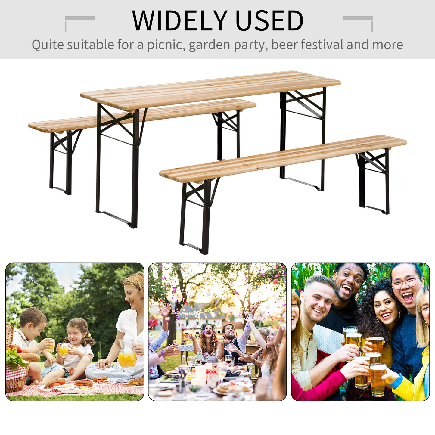 Folding Picnic Table and Bench Set - Outdoor Wooden Dining Set