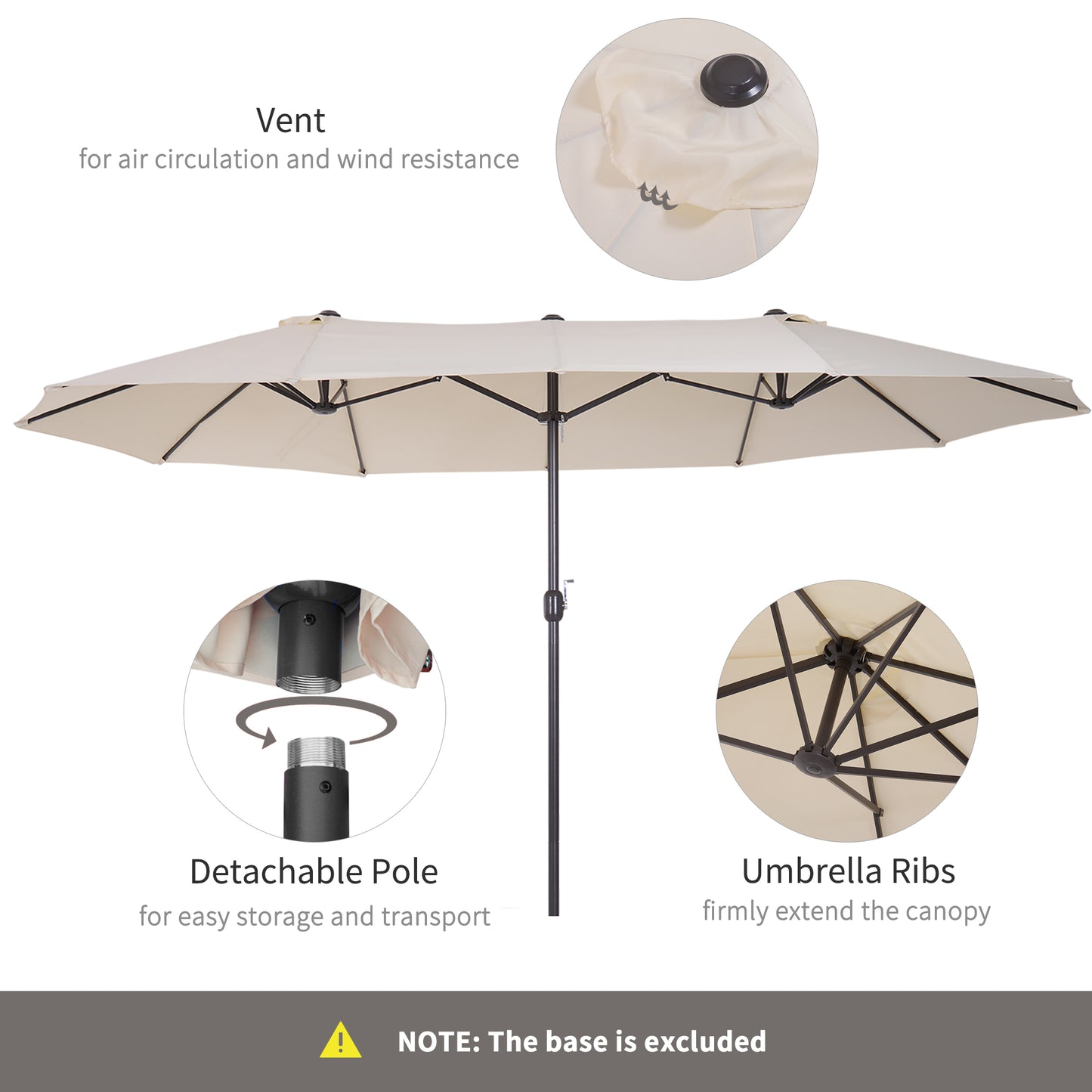 15ft Double-Sided Patio Umbrella with Crank Handle - Cream White