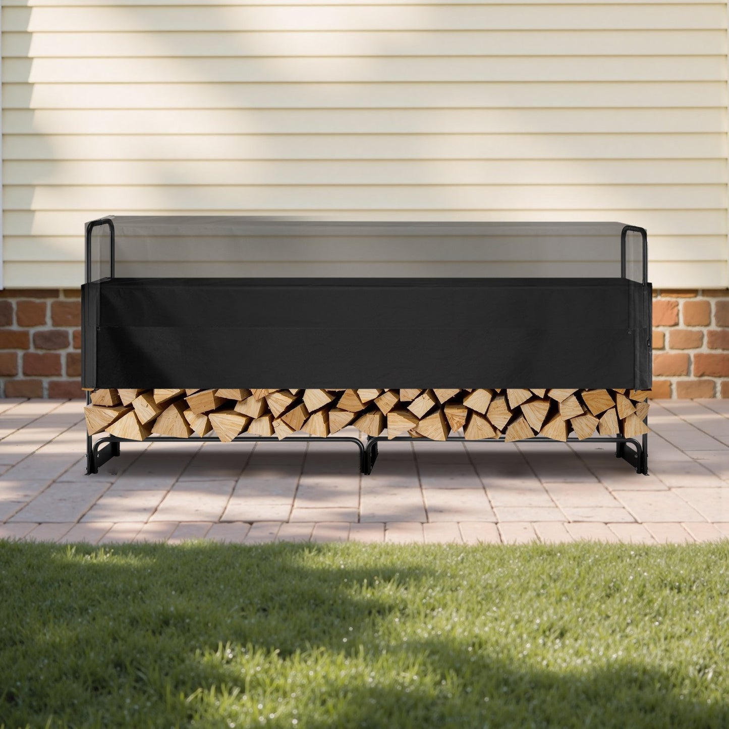 Outdoor Firewood Rack with Cover - Heavy Duty 102x14.2x46.1 In Log Storage for Patio & Indoor Use