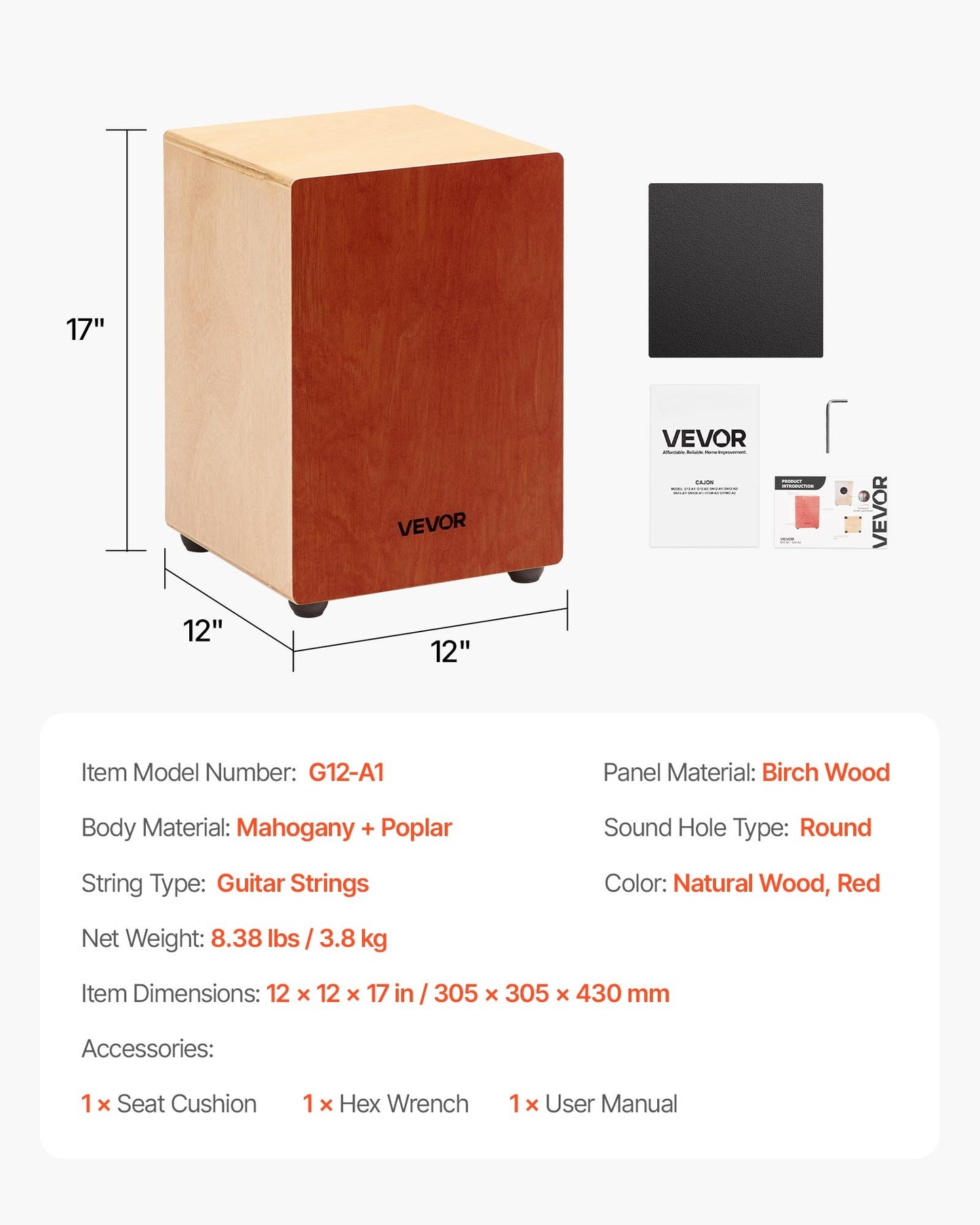 Wooden Cajon Box Drum with Adjustable Guitar Strings - Percussion Instrument