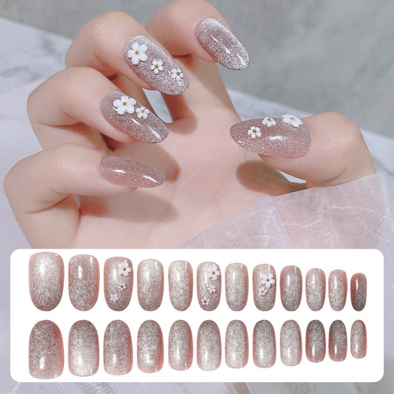 Cat's Eye Flower Nail Patches - 24 Pieces with Jelly Glue