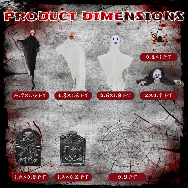 8-Piece Outdoor Halloween Decorations Set with LED Ghosts & Gravestones