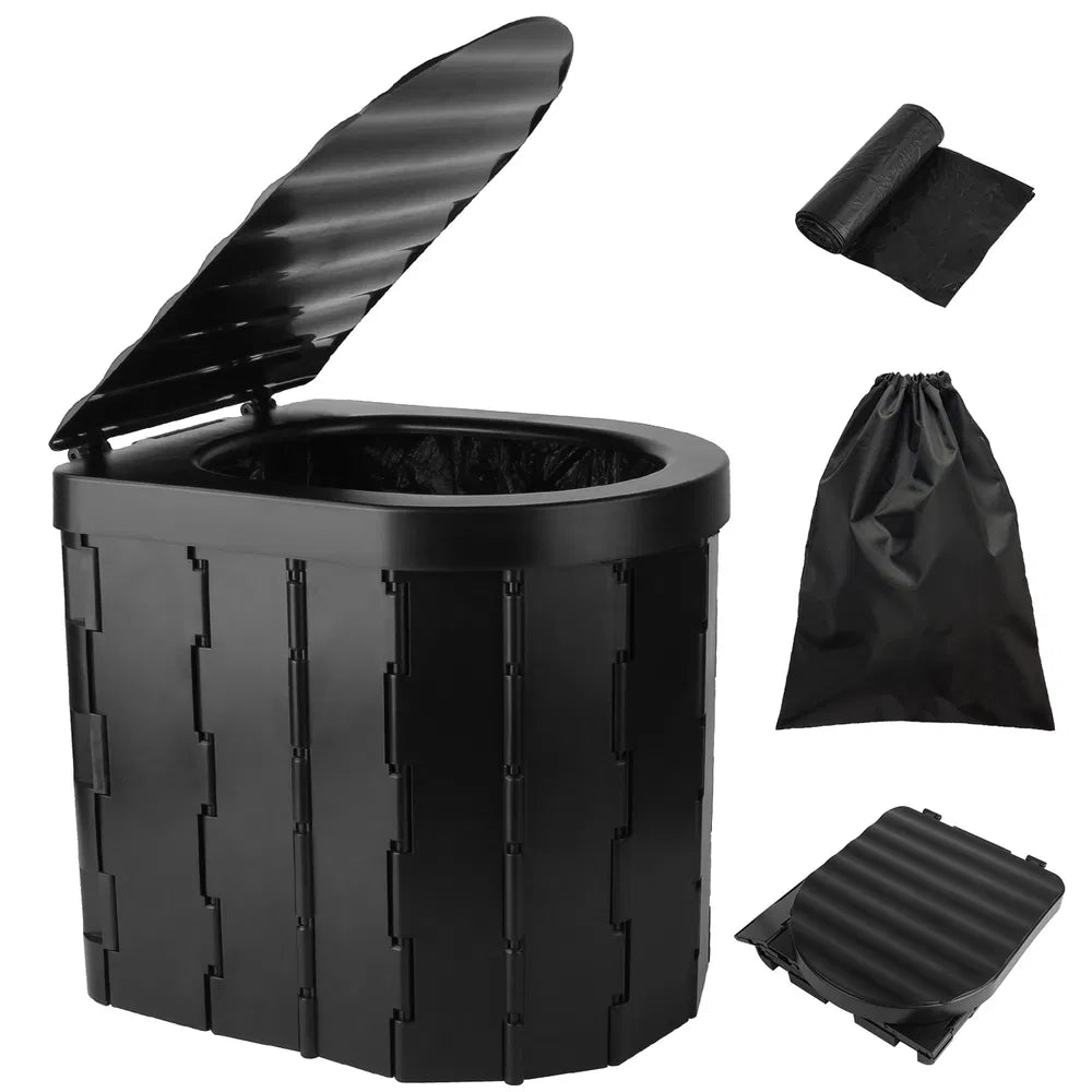Portable Foldable Travel Toilet - Cleanable Commode with Lid