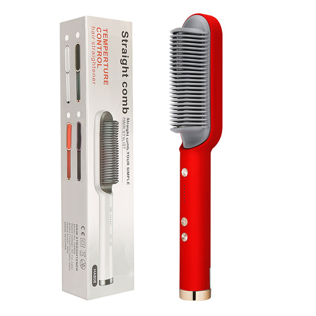 2-in-1 Hair Straightener Curling Iron Hot Comb with Negative Ions - Multi-Functional Electric Hair Styling Brush