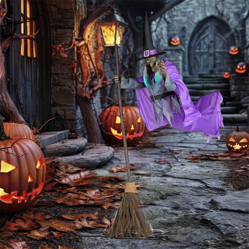 Large Flying Witch Halloween Decoration Outdoor Animatronic Horror Prop with Sound