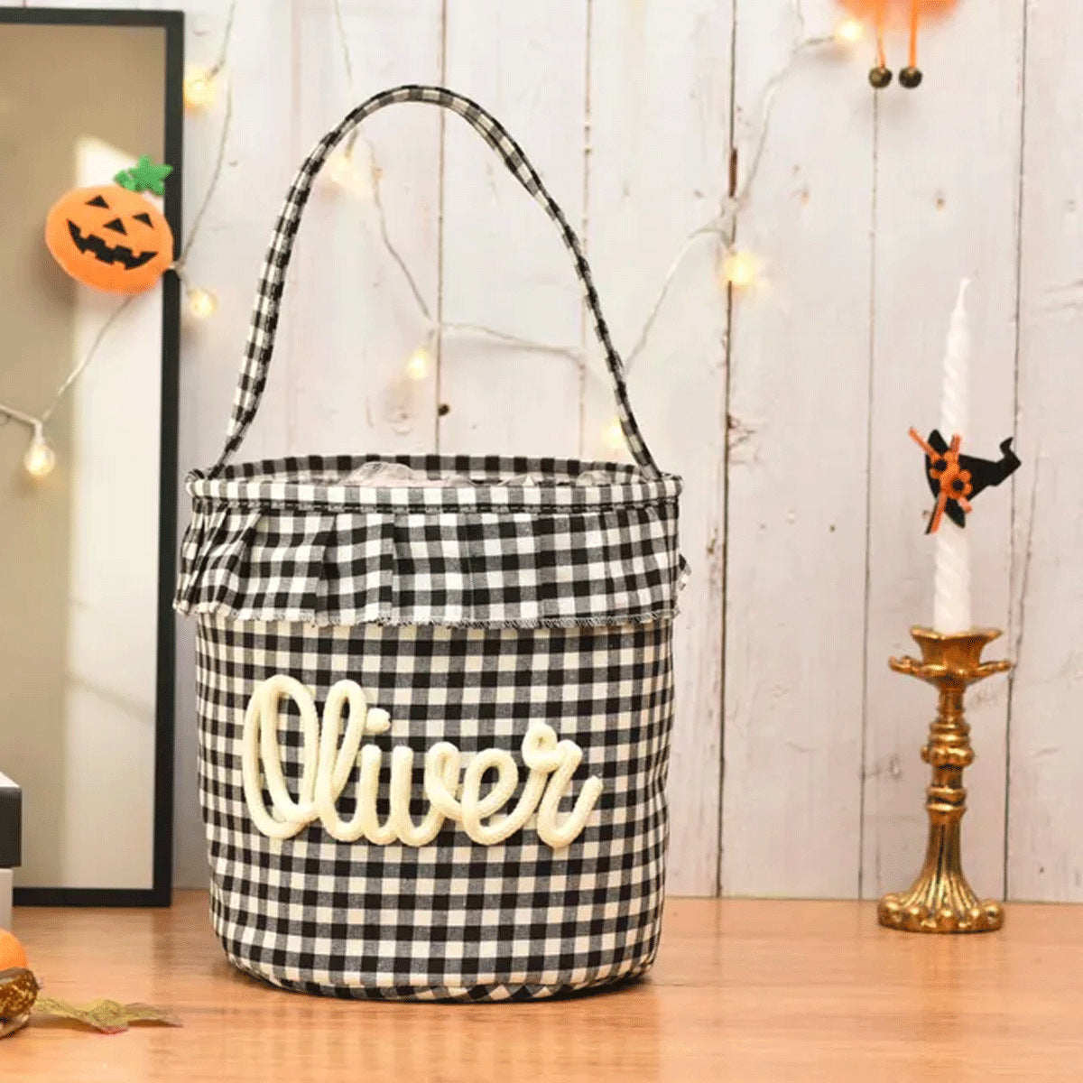 Embroidered Easter Plaid Handbag Basket for Festive Decor