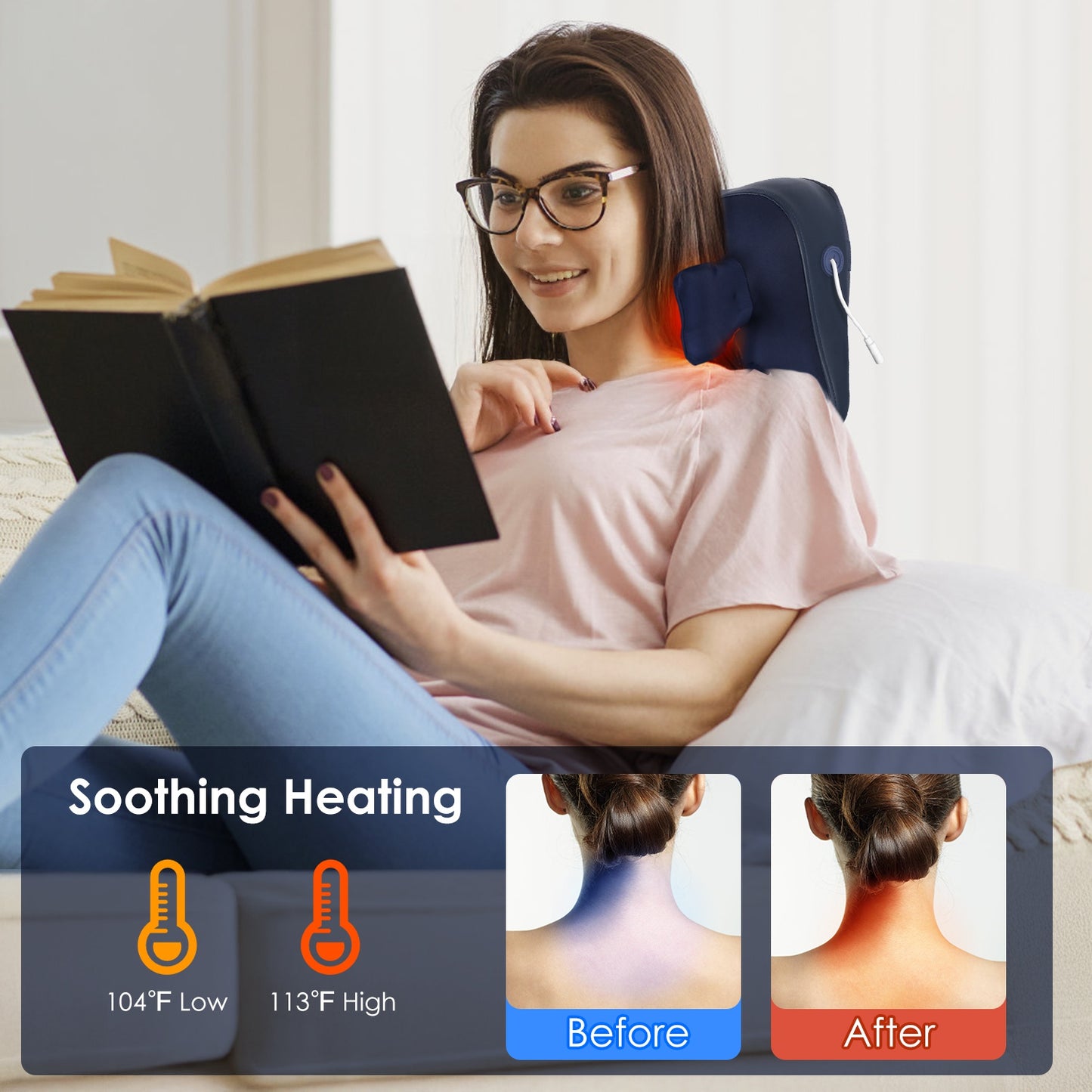 Cordless Neck Shoulder Massager with Heating, Deep Kneading, 3 Intensity Levels