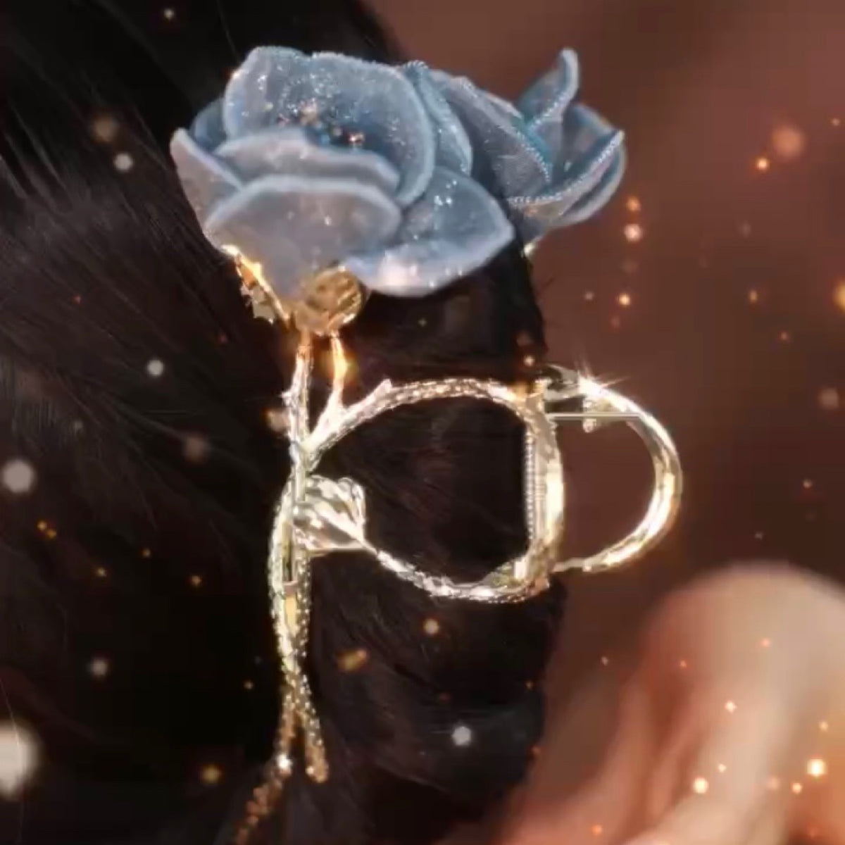 Flower Hair Clip - Blue Grab Clip Korean Style