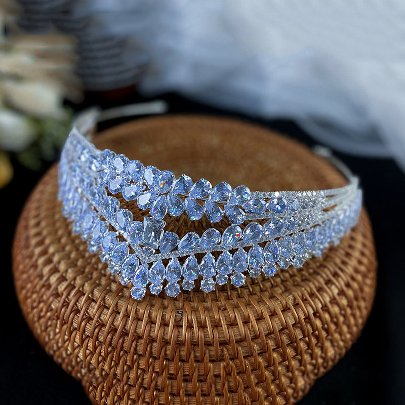 Wedding Zircon Crown Hair Accessories for Bridal Ceremony - Silver