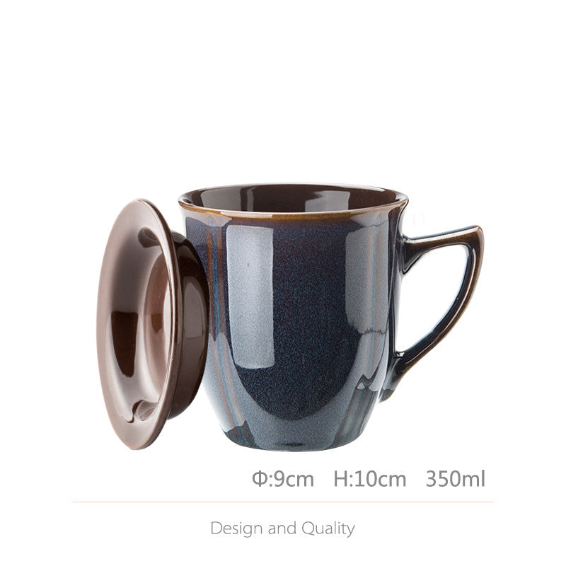 Large Capacity Ceramic Cup with Lid and Spoon - Retro Kitchen Accessory