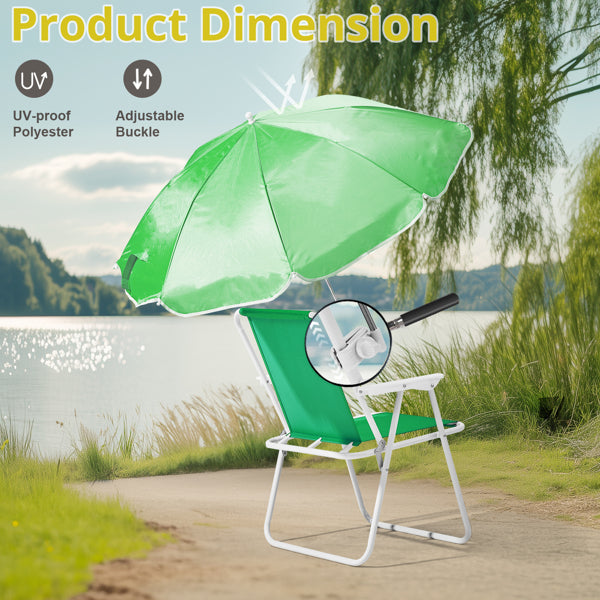 Folding Beach Chair with Umbrella - Lightweight & Portable, 265lbs Capacity, Green