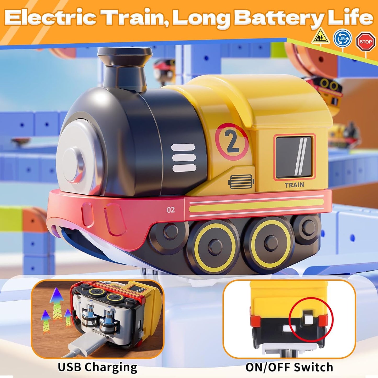 Electric Train Track Toy Set with Rechargeable Locomotive - 101 Pieces, Building & Creative Play