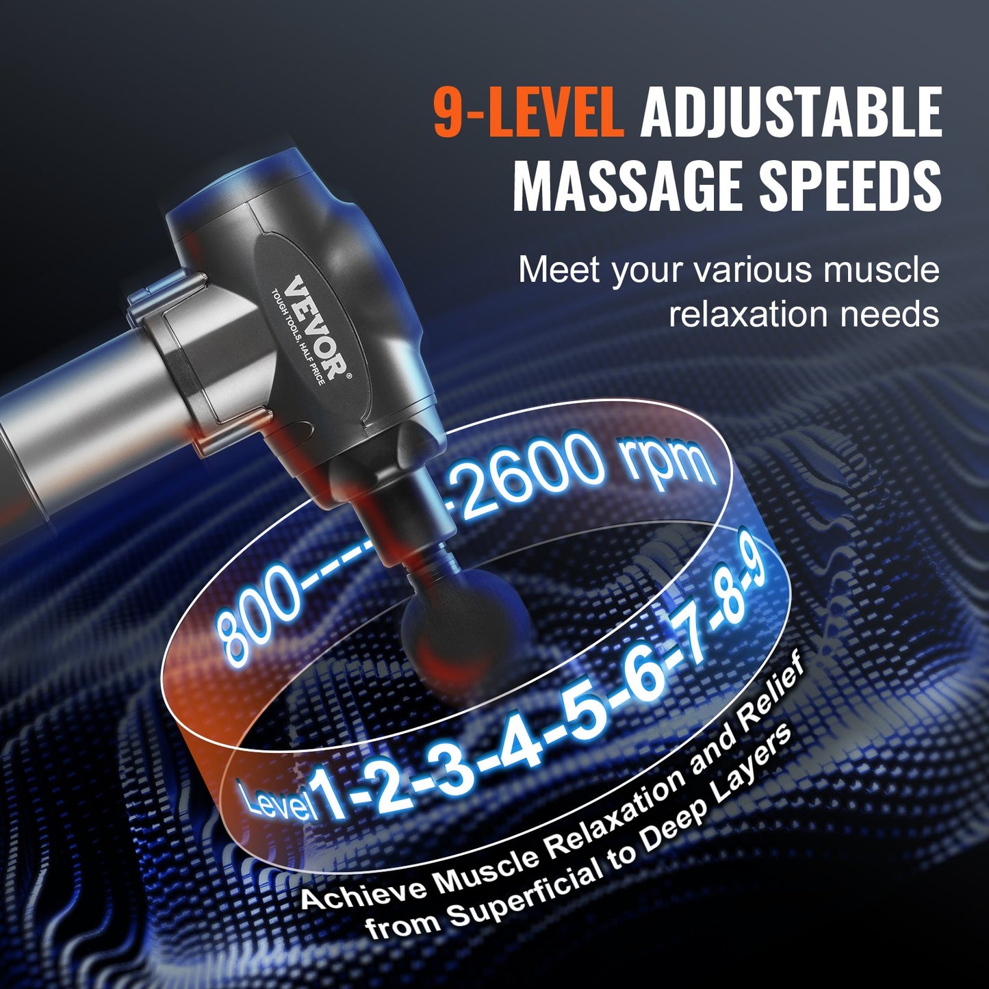 Electric Massage Gun with 9 Speeds & 6 Heads - Pain Relief