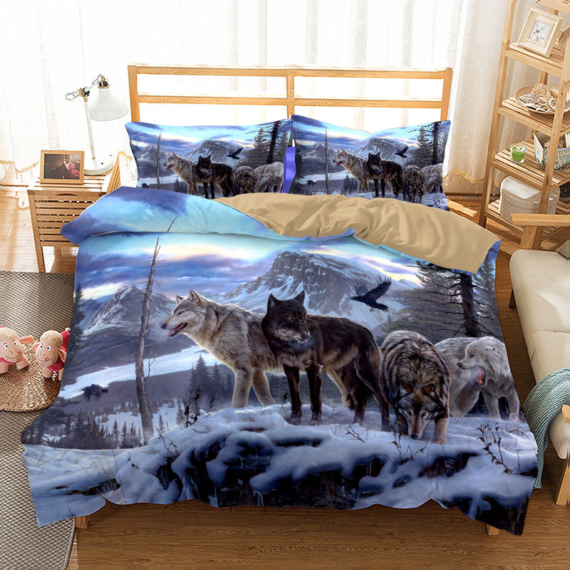 Digital Printed Wolf Bedding Set - 3-Piece Bed Linen for Home Decor